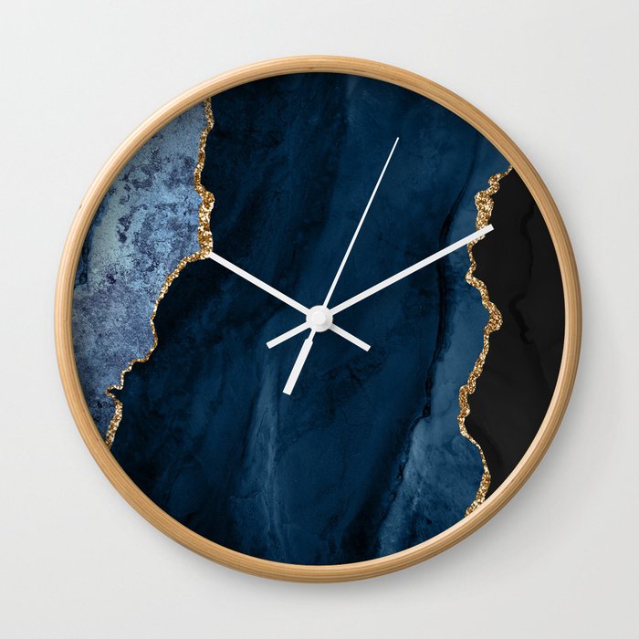 Navy & Gold Agate Texture 01 Wall Clock