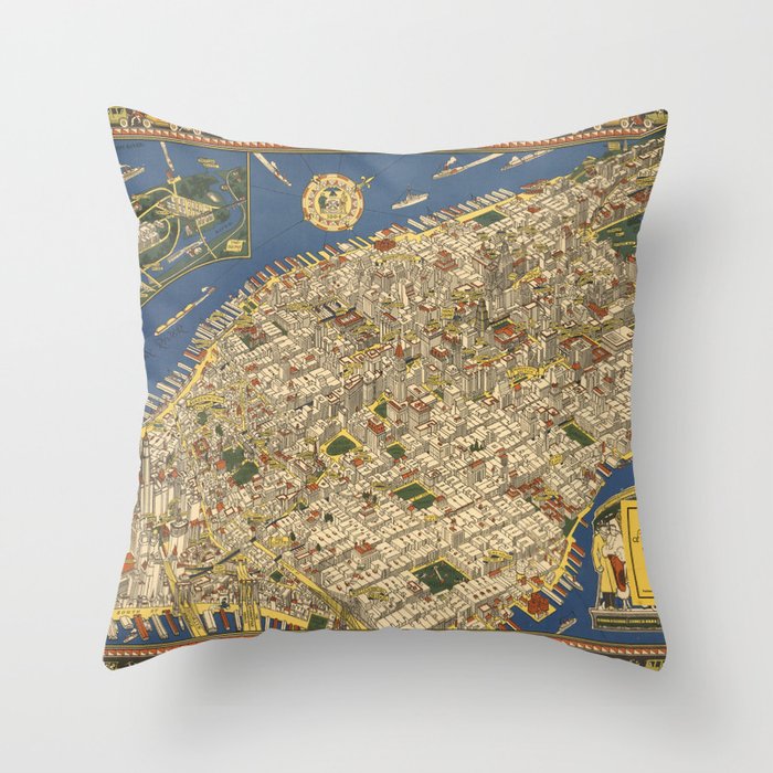 A map of the wondrous isle of Manhattan.-vintage pictorial map Throw Pillow