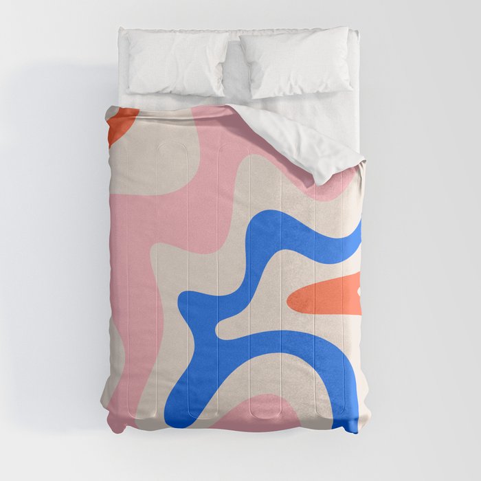 Retro Liquid Swirl Abstract Pattern Square Pink, Orange, and Royal Blue Comforter