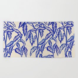 Minimal Blue Plant Beach Towel