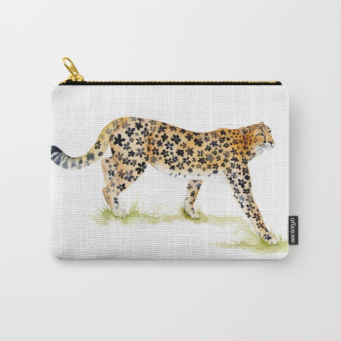 Flower Pattern Cheetah Carry-All Pouch