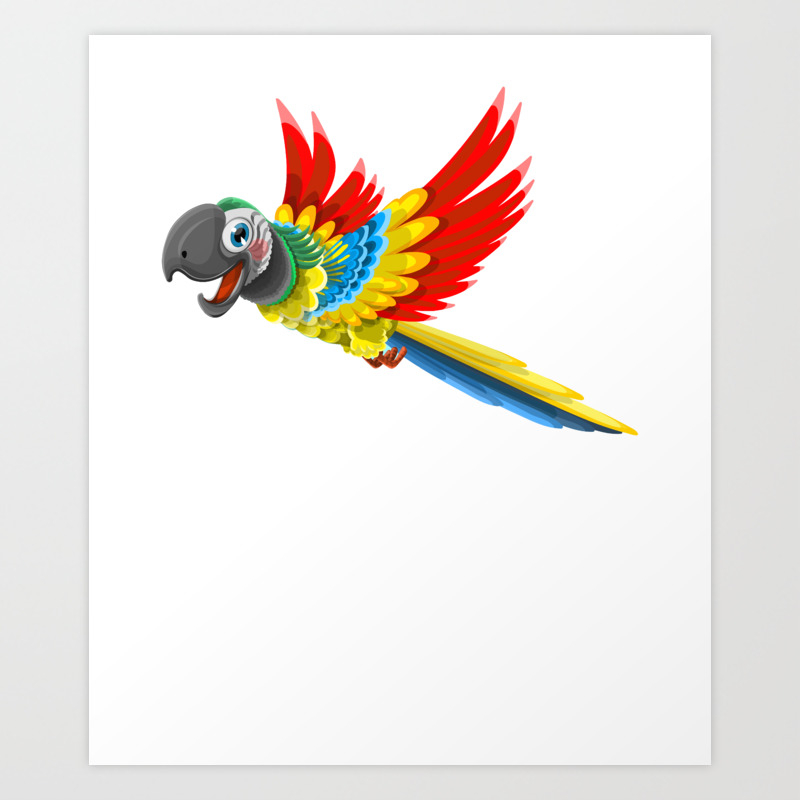 Colourful Chestnut Fronted Macaw Parrot Cartoon Art Print By Minimalisteez Society6 'maybe i should abandon my crew and keep all the treasure for myself!' colourful chestnut fronted macaw parrot cartoon art print by minimalisteez