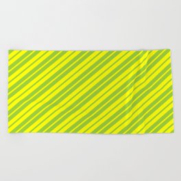 [ Thumbnail: Green and Yellow Colored Stripes/Lines Pattern Beach Towel ]