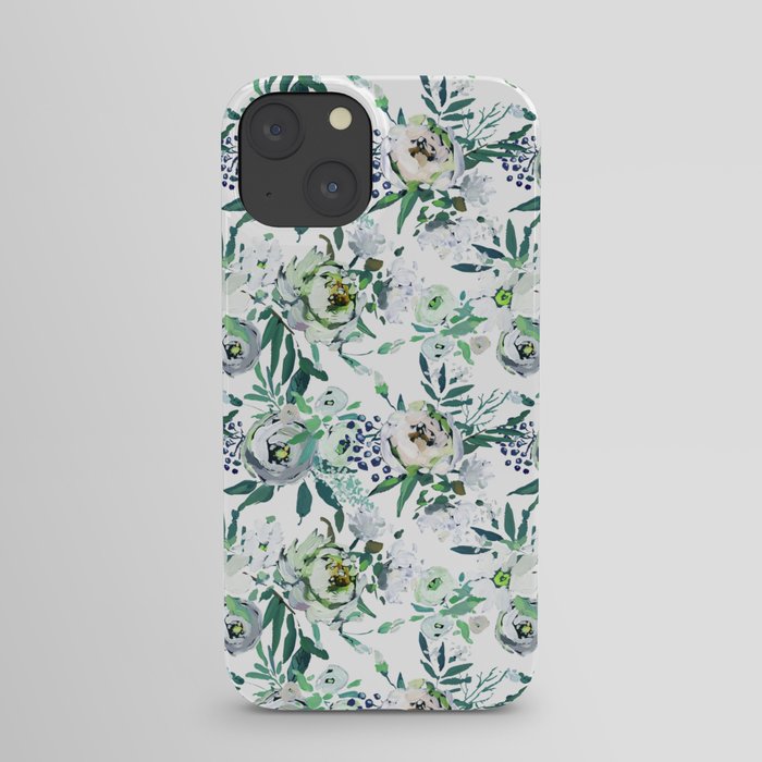 Country white green rustic watercolor floral iPhone Case