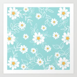 Floral pattern with small and large white flowers Art Print