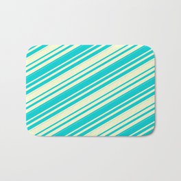 [ Thumbnail: Dark Turquoise & Light Yellow Colored Lines/Stripes Pattern Bath Mat ]