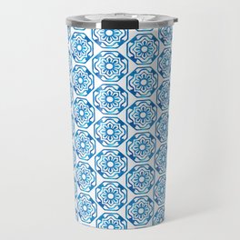 Pretty Hexagon Chinoiserie Blue and White Pattern Travel Mug