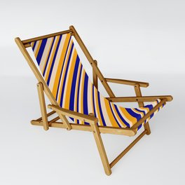 [ Thumbnail: Bisque, Orange, and Dark Blue Colored Stripes/Lines Pattern Sling Chair ]