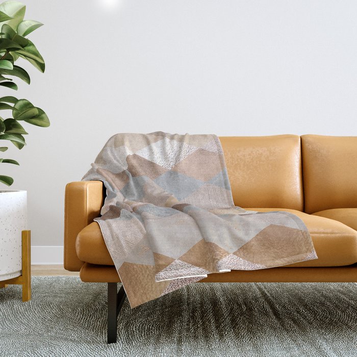 Copper and Blush Rose Gold Marble Argyle Throw Blanket by UtART
