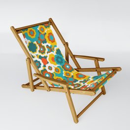 Retro 70s Bold Large-Scale Flowers with Teal, Orange and Yellow Sling Chair