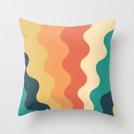 70s Retro Groovy Lines Seamless Pattern Teal and Orange Throw Pillow