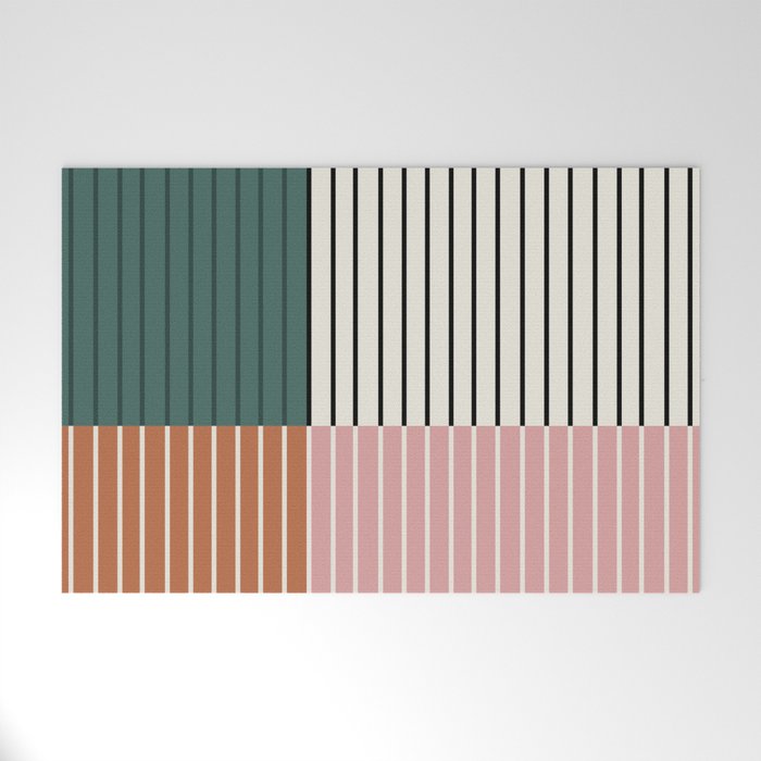 Color Block Line Abstract V Welcome Mat