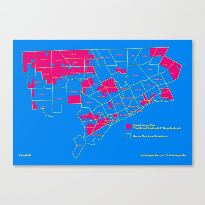 Map: Detroit Future City "Neighborhoods" Canvas Print