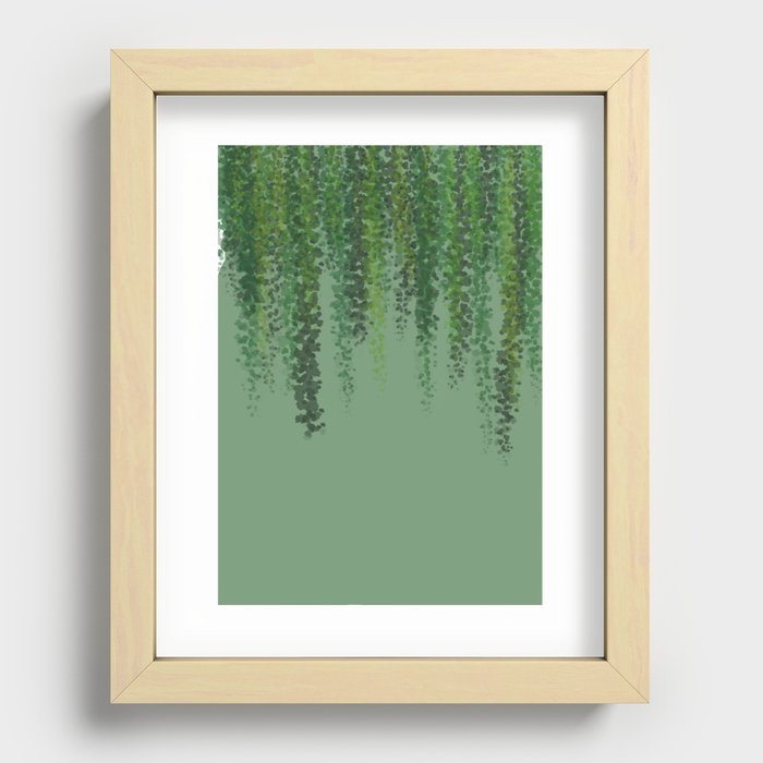 Pastel green veil background. Green shades abstract climbers, leaves Recessed Framed Print