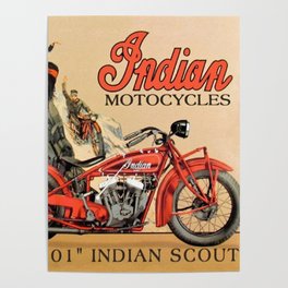 Classic Indian Roadmaster Biker Motorcycle Vintage Advertisement Poster Poster