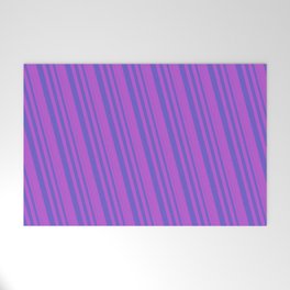 [ Thumbnail: Slate Blue & Orchid Colored Striped Pattern Welcome Mat ]
