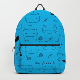 Turquoise and Black Doodle Kitten Faces Pattern Backpack
