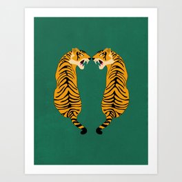 Yello tigers - green background Art Print