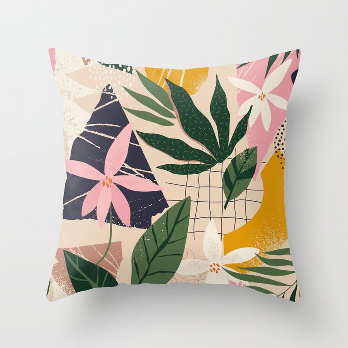 Palm Collage Throw Pillow