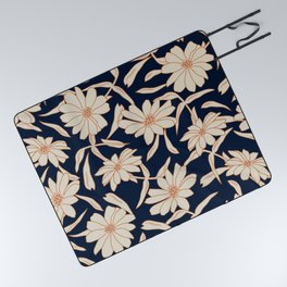 Charismatic Floral on Navy Blue Picnic Blanket