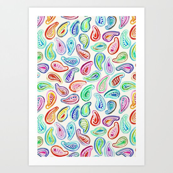 Simple Hand Painted Watercolor Paisley Pattern Art Print