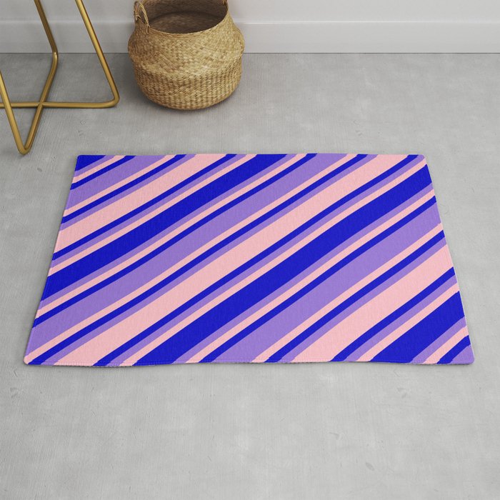 Pink, Blue, and Purple Colored Pattern of Stripes Rug