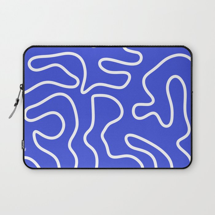 Squiggle Maze Abstract Minimalist Pattern in Electric Blue and White Laptop Sleeve