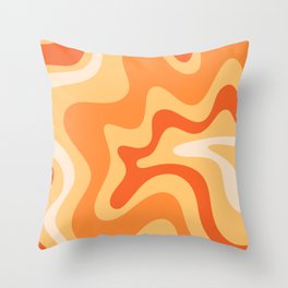 Retro Liquid Swirl Abstract Pattern Square in Tangerine Orange Yellow Tones Throw Pillow
