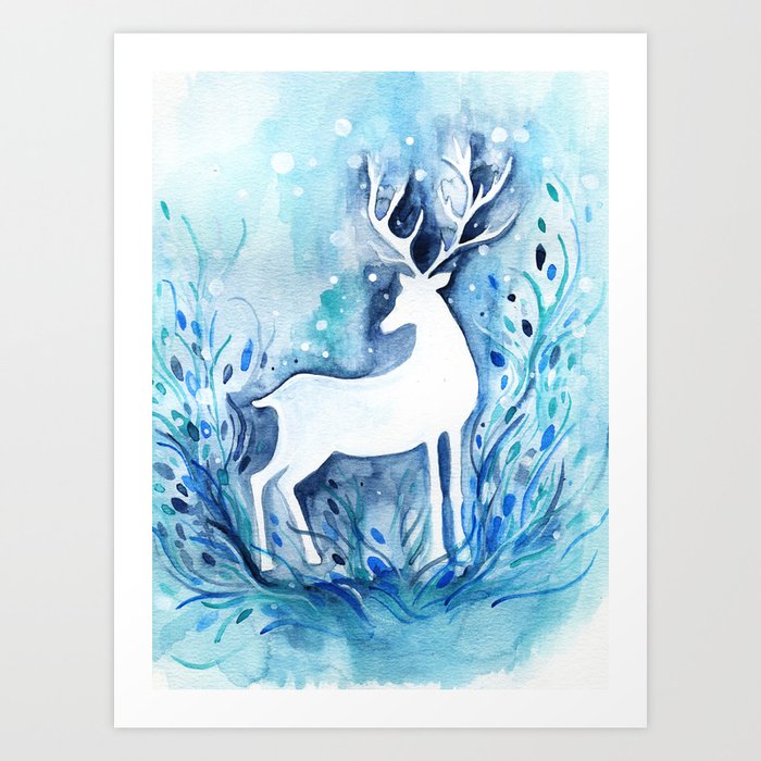 White Deer Watercolor Art Print By Jenmerli Society6