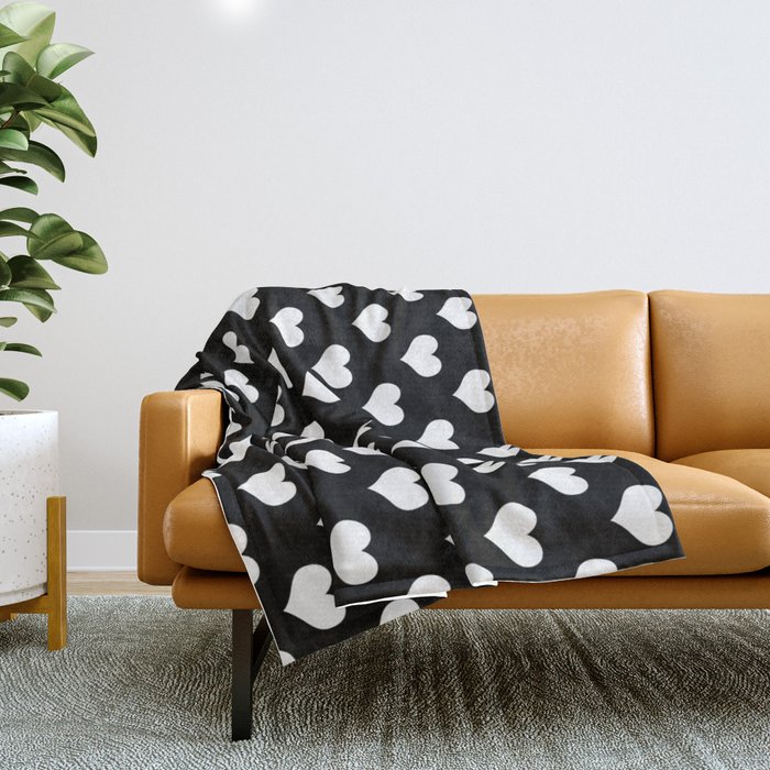 Black And White Hearts Minimalist Line Drawing Throw Blanket
