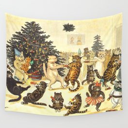 'Christmas Party Cats' by Louis Wain Vintage Cat Art Wall Tapestry