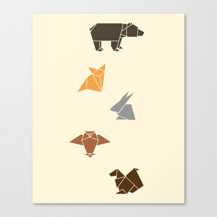 Forest animals origami print, wildlife geometric design of bear, fox,  squirrel, rabbit, owl Canvas Print by KINK Design | Society6