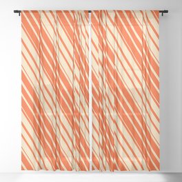 [ Thumbnail: Beige and Red Colored Striped Pattern Sheer Curtain ]