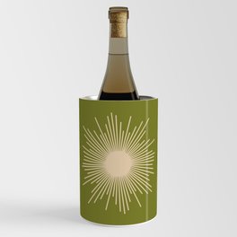 Mid-Century Modern Sunburst II - Minimalist Sun in Mid Mod Beige and Olive Green Wine Chiller