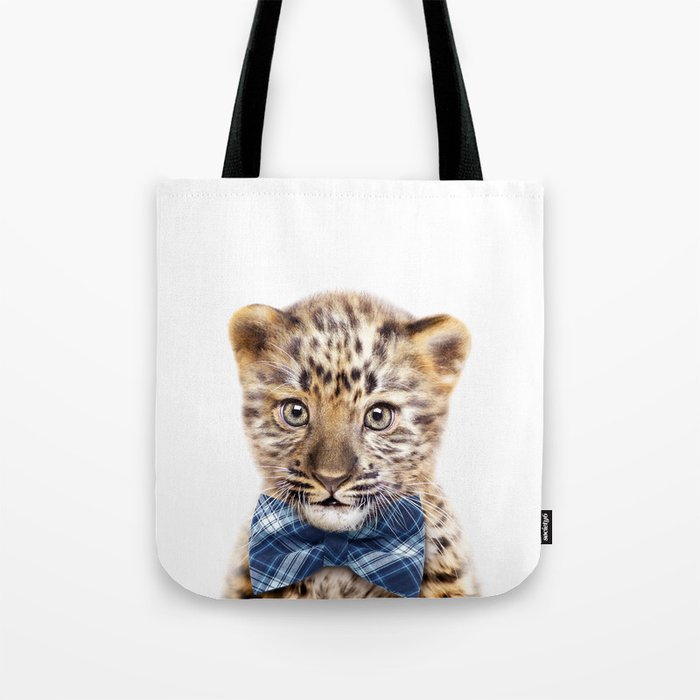 Baby Leopard With Blue Bowtie, Kids Art, Safari Animals, Baby Animals Art Print by Synplus Tote Bag