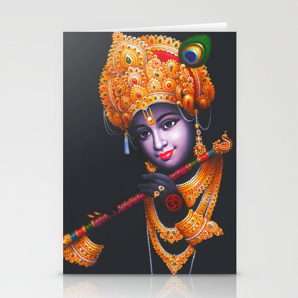 Lord Krishna Playing Flute Painting Stationery Cards