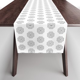 Tribal cross pattern - black and white Table Runner