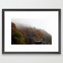 Onsen steam in autumn foliage Framed Art Print