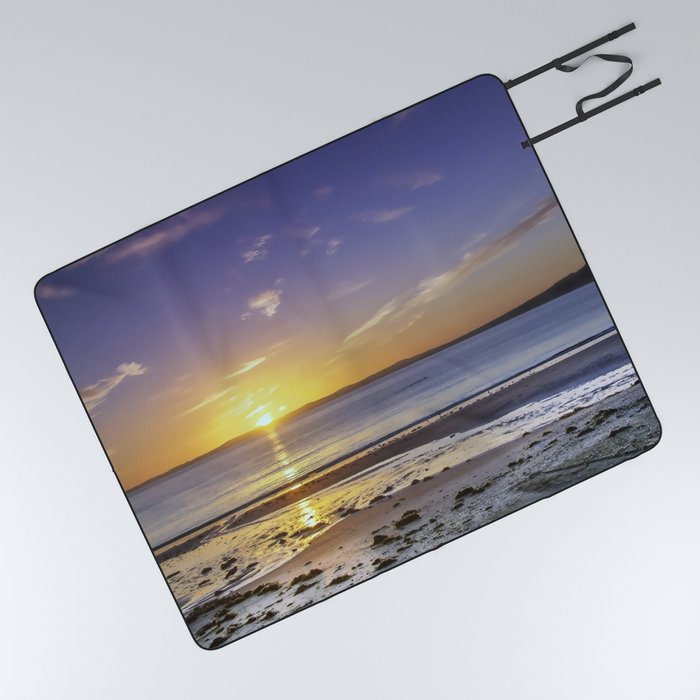 New Zealand Photography - Wonderful Sunset Over The Desolate Beach Picnic Blanket