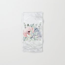 Pretty Succulents on Marble Watercolor by Nature Magick Hand & Bath Towel