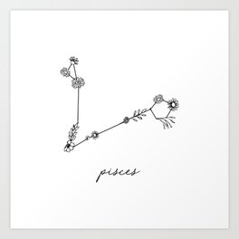 Pisces Floral Zodiac Constellation Art Print