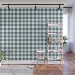Dark Aqua White Buffalo Plaid Checkerboard Pattern 2023 Color of the Year Vining Ivy PPG1148-6 Wall Mural
