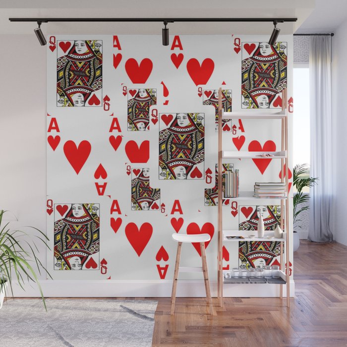 Red Queen Of Hearts Aces Playing Cards Artwork Wall Mural By Sharlesart Society6