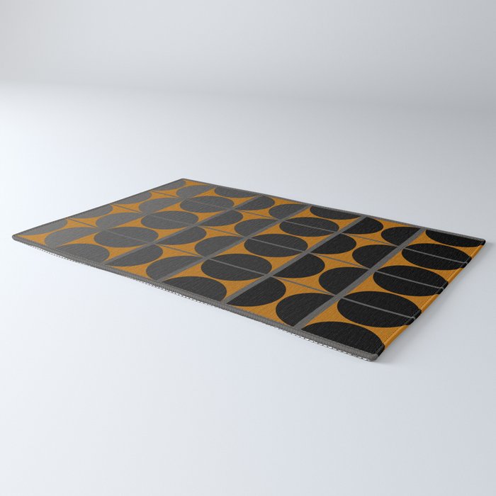 Black and Gray Gradient with Gold Squares and Half Circles Digital Illustration - Artwork Rug