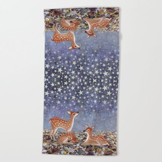 whitetail fawns under the stars Beach Towel