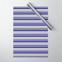 [ Thumbnail: Dark Blue and Grey Colored Pattern of Stripes Wrapping Paper ]