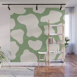 Retro 70s 60s Sage Green Cow Spots Wall Mural