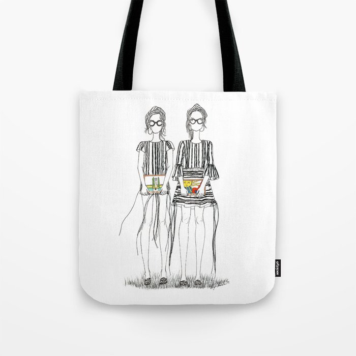 Alice Olivia Fashion Embroidery Illustration Tote Bag by Eliza