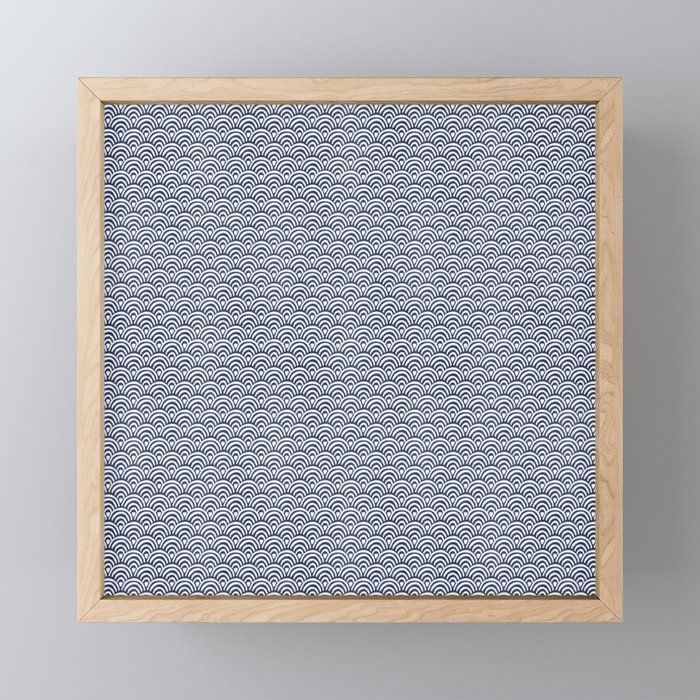 Japanese Seigaiha Wave - Blue Depths - Watercolour Wash Framed Mini Art Print