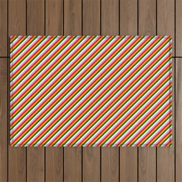 [ Thumbnail: Eye-catching Plum, Red, Orange, Dark Green, and White Colored Stripes Pattern Outdoor Rug ]
